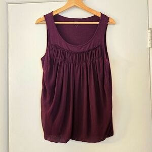 Loft Mixed Materials Pleated Purple Sleeveless Top Size Medium